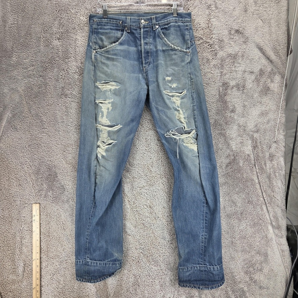 Vintage Levis Engineered Jeans Mens 32x32 Blue Twisted Thrashed Button Fly Denim